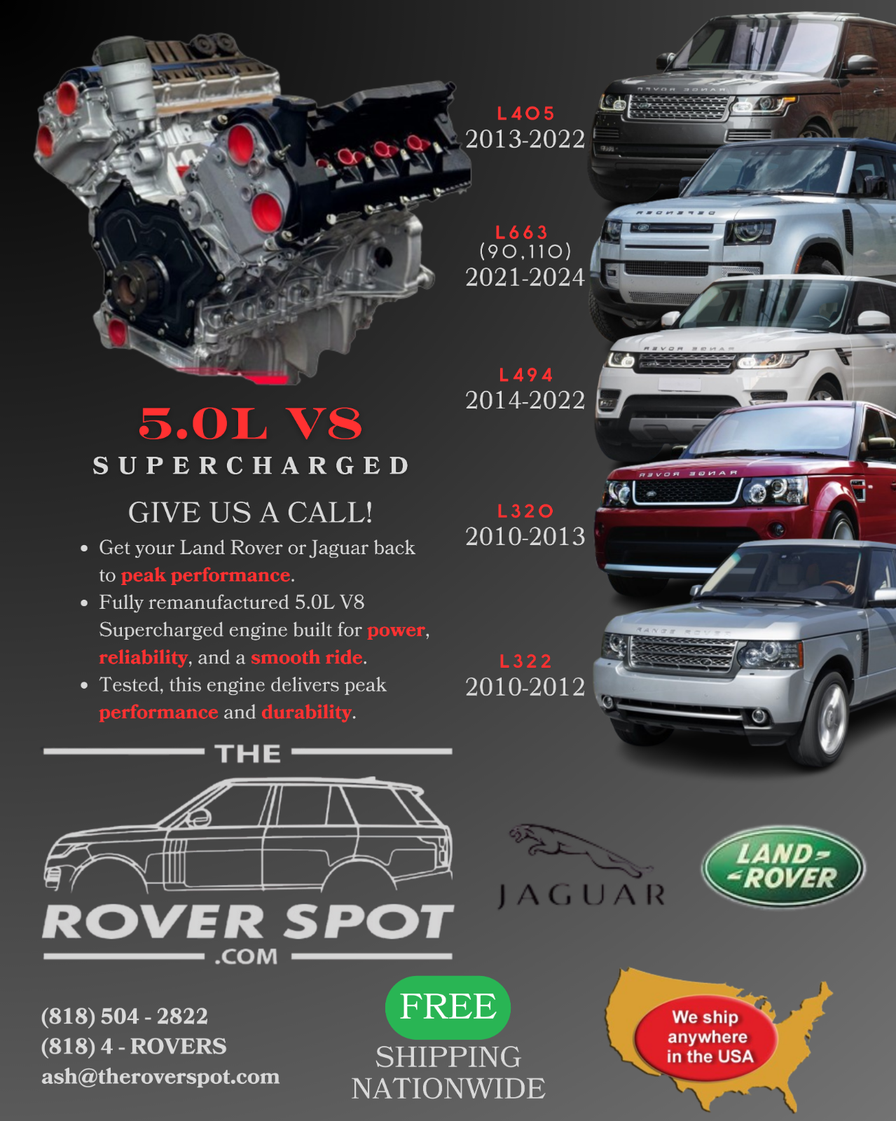 Land Rover Range Rover 5.0L V8 Supercharged Upgraded Remanufactured Engine