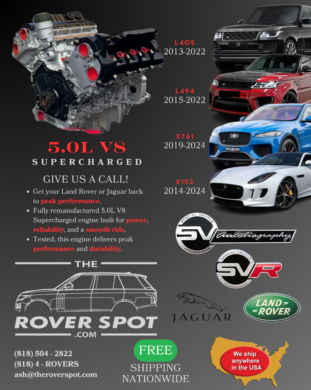 Land Rover Range Rover 5.0L V8 Supercharged Upgraded Remanufactured Engine